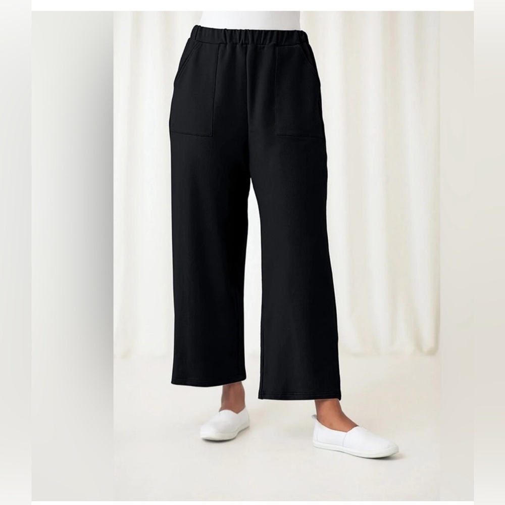 Sympli French Terry Wide Leg Women’s Cropped Pant | Black | XS